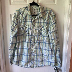 BKE Men’s Large Pearl Snap Plaid Long Sleeve Shirt Athletic Fit Buckle